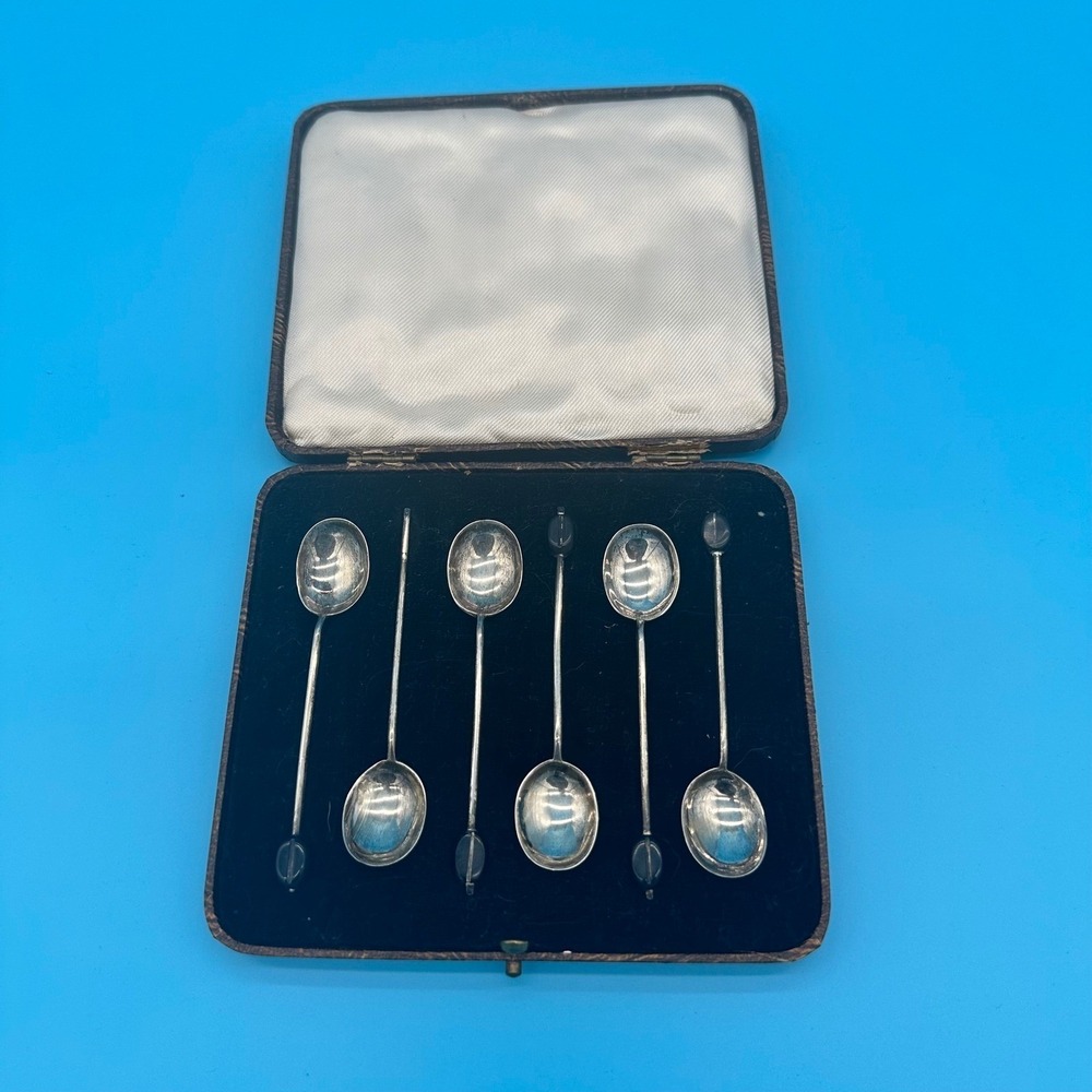 Antique Sterling Silver Coffee Bean Spoons Set Cooper Brothers‎ Sheffield 1924